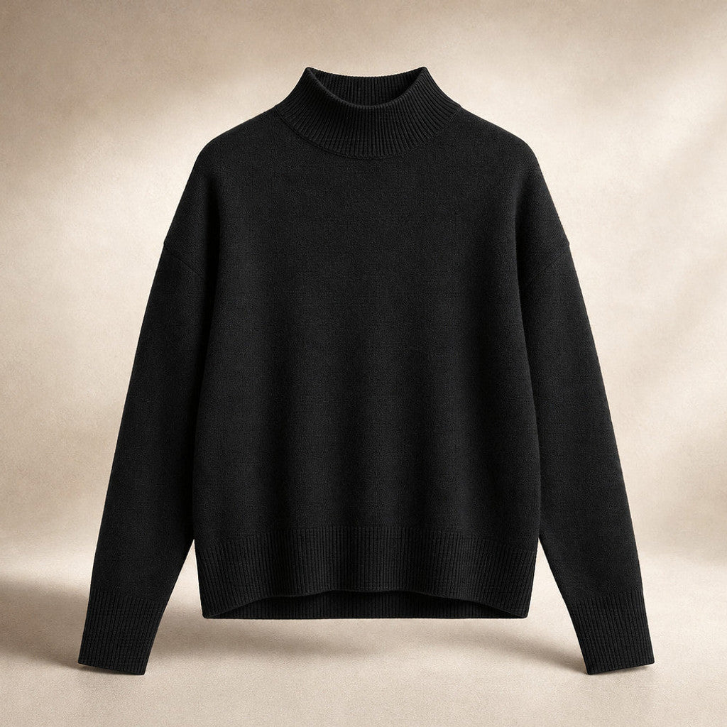 Adelaida | Sweter z golfem i prążkowanymi wykończeniami Czarny – Zdjęcie produktu