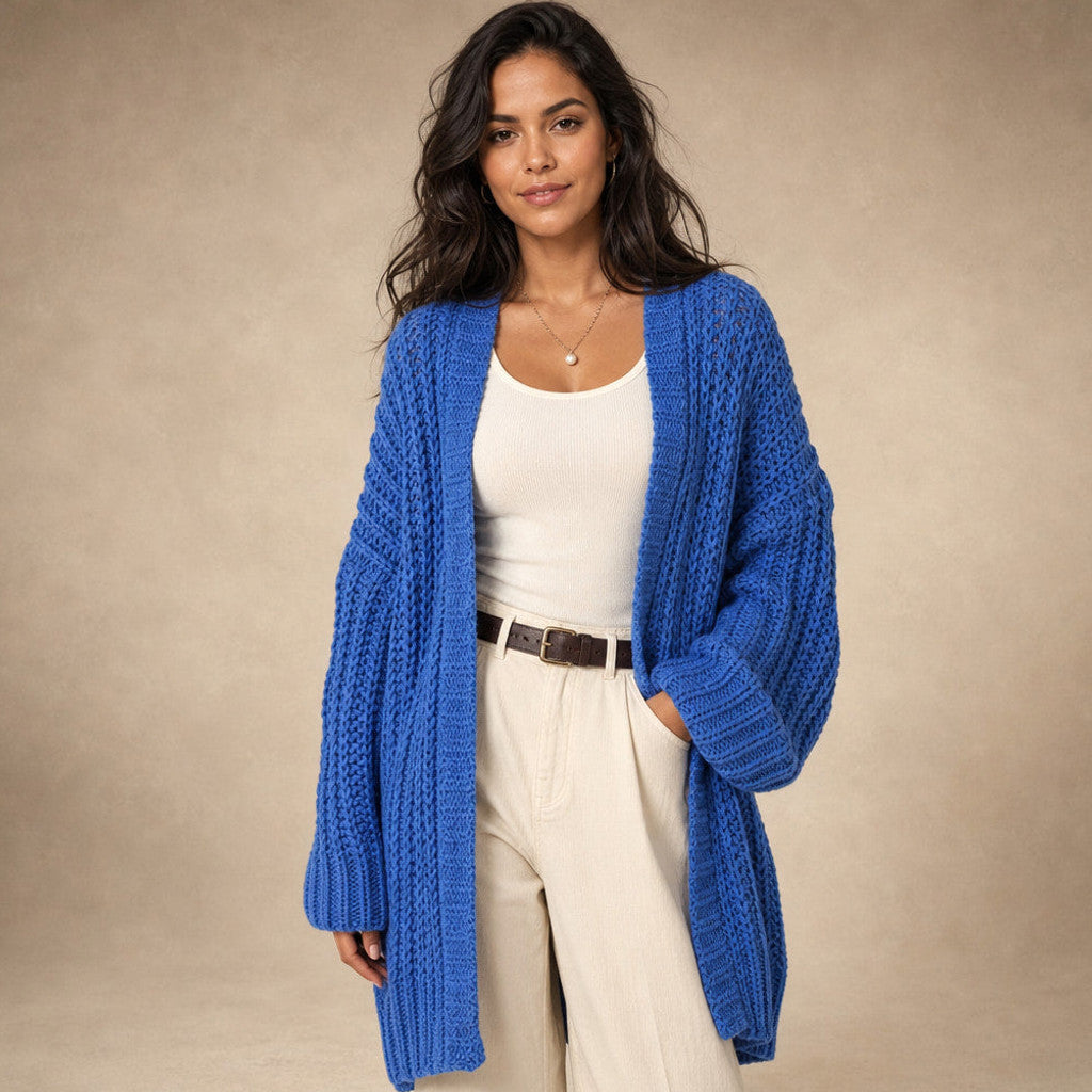 Jasia | Kardigan oversize z rozcięciami niebieski w kolorze Niebieski – Sesja premium