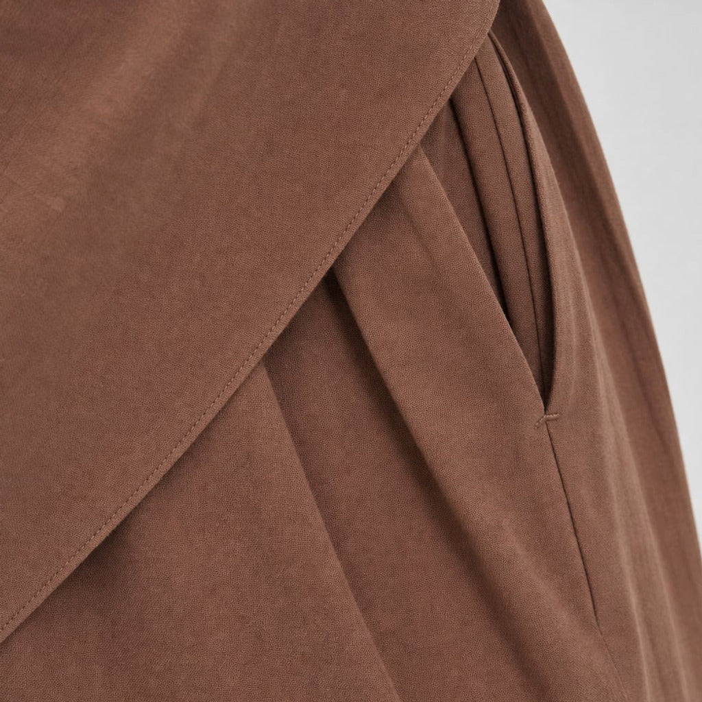 Komplet off-shoulder szerokie spodnie bawełna czekolada – Elzanka