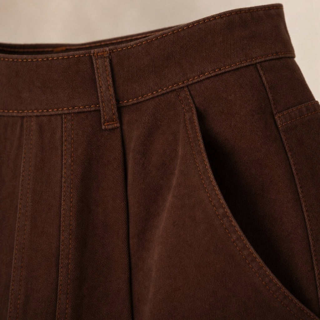Spodnie szeroka nogawka wysoki stan Czekoladowy denim – Elzanka
