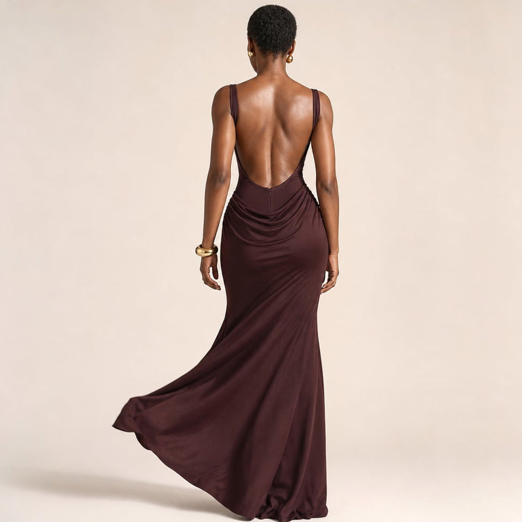 Sukienka maxi bodycon odkryte plecy długość do podłogi – Elzanka