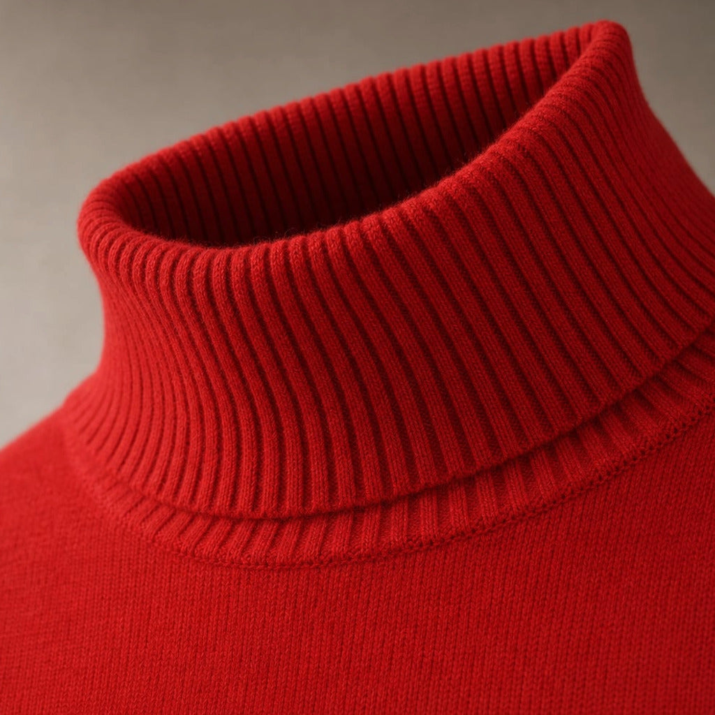 Sweter dzianinowy golf dzwonowy rękaw Czerwony – Elzanka