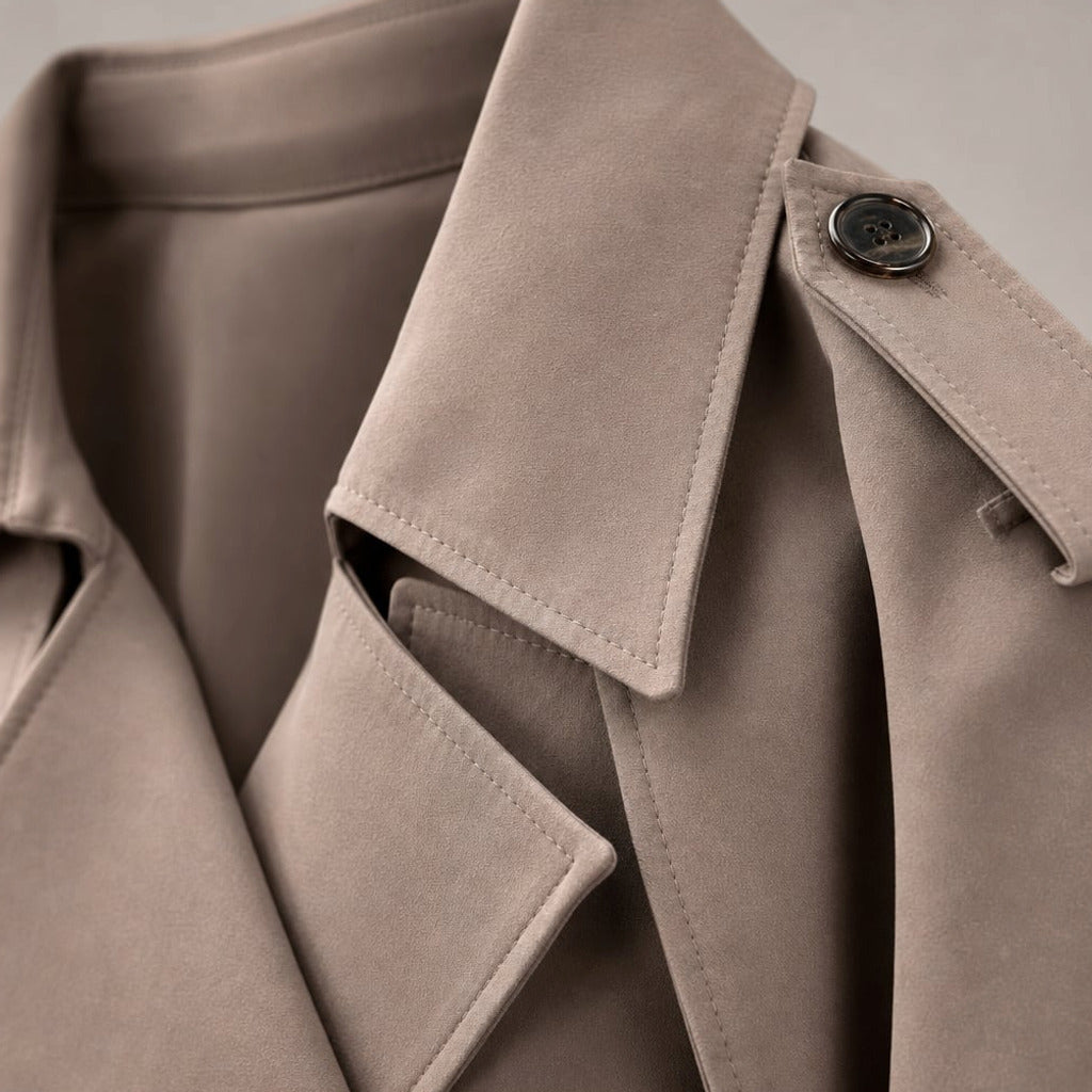 Trencz długi oversize z paskiem Mocha – Elzanka