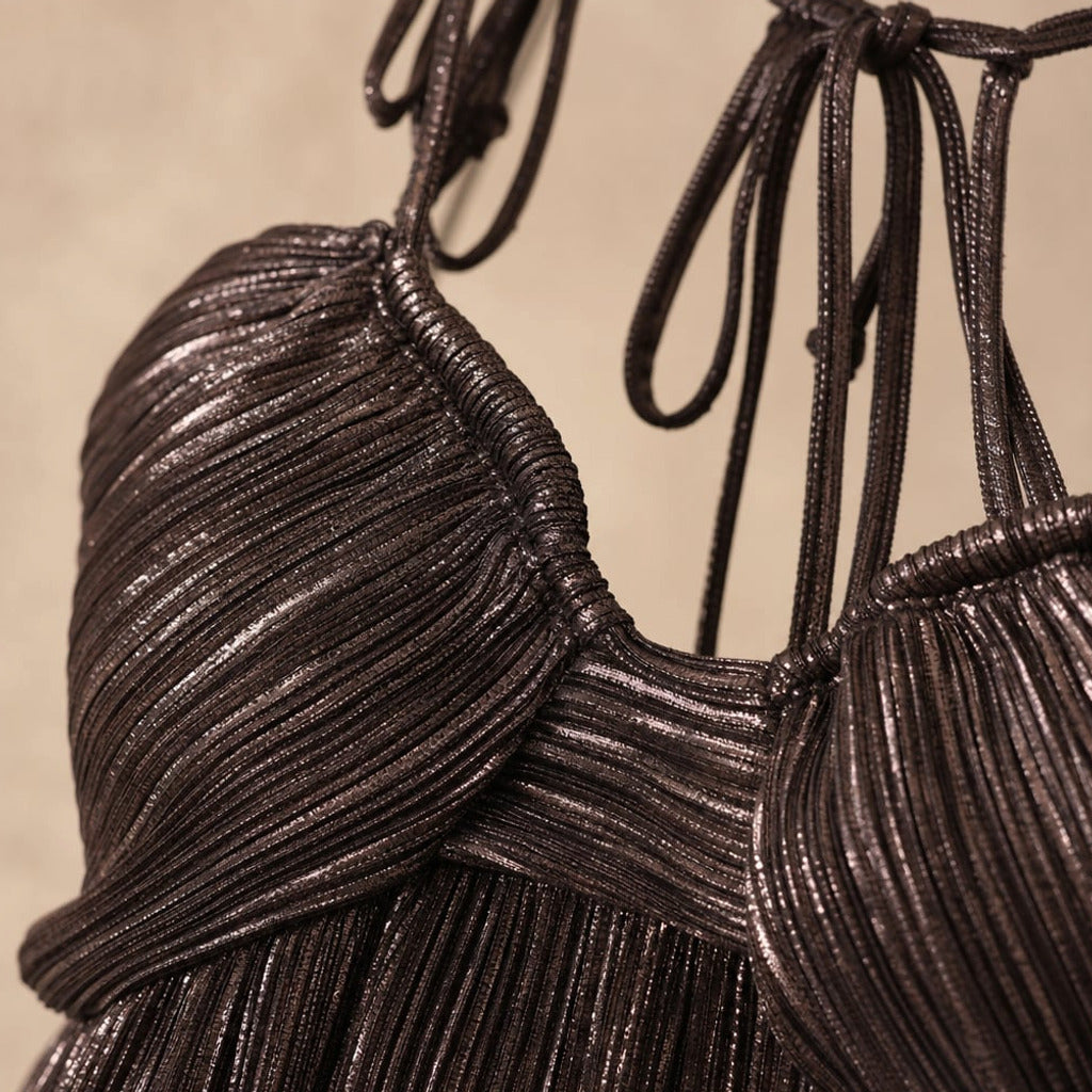 Sukienka maxi halter z wycięciem Czekoladowy – Elzanka