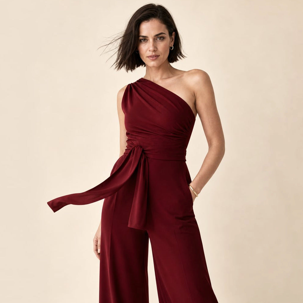 Kombinezon wide-leg jedno ramię wiązany w talii – Elzanka