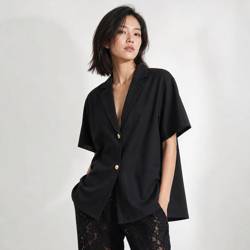 Komplet bawełniany top V koronkowe spodnie wide-leg czarny – Elzanka