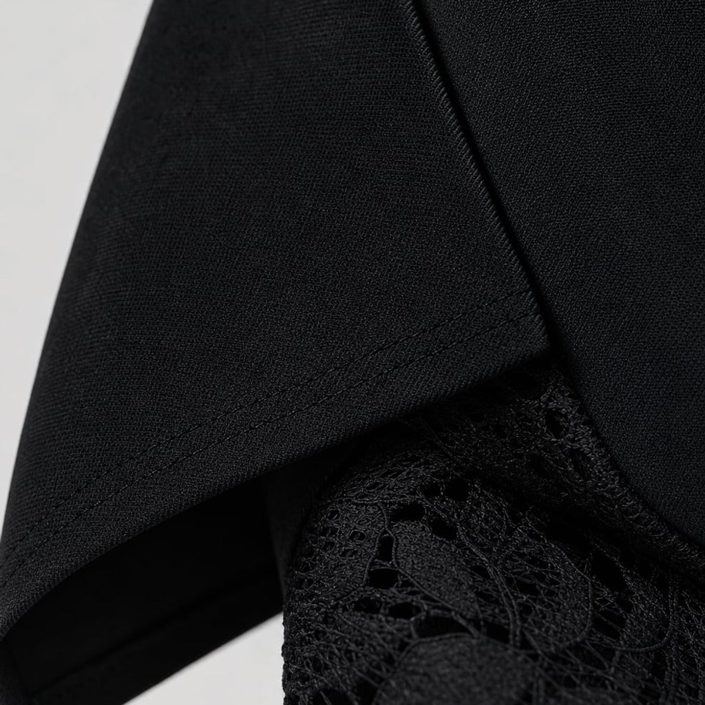 Komplet bawełniany top V koronkowe spodnie wide-leg czarny – Elzanka